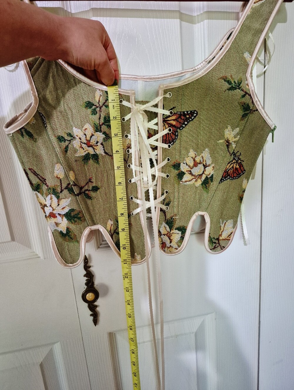 Green Monarch Butterfly Corset With Cream Ribbon - Picture 9 of 9